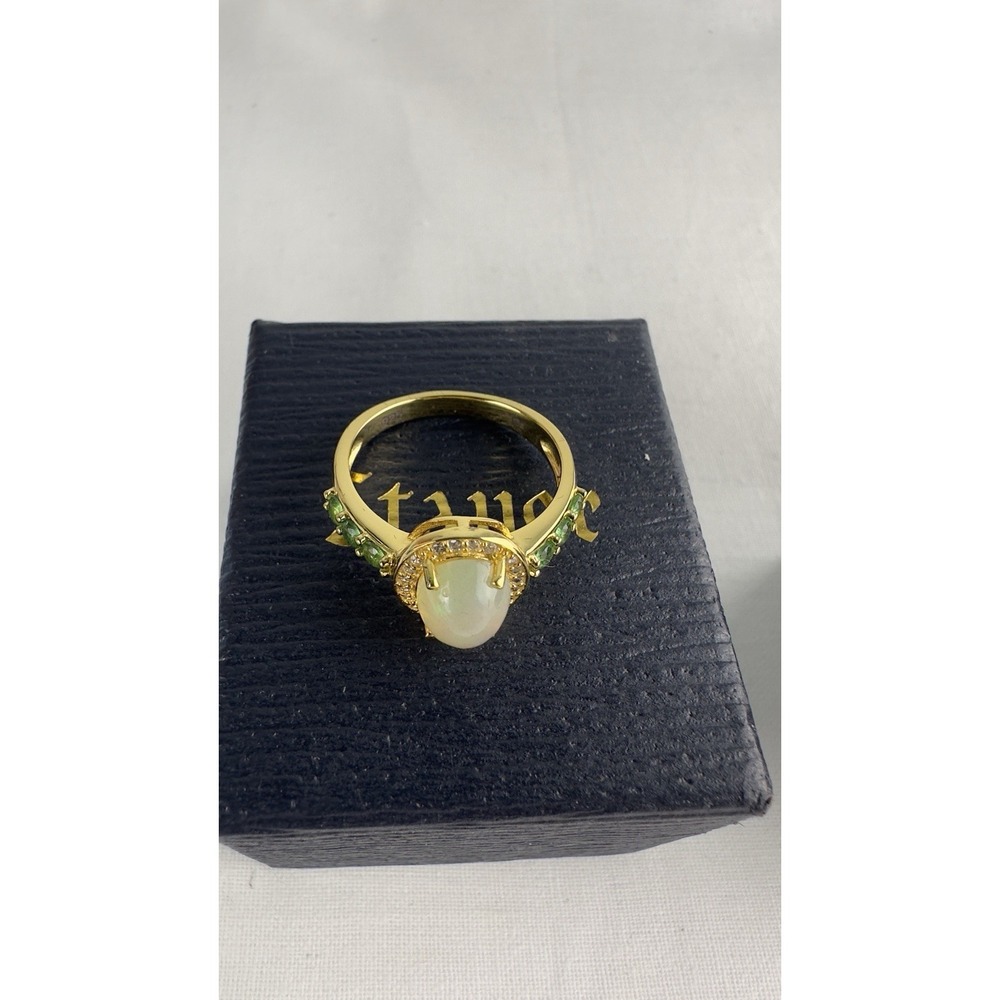 Stauer Mira Opal & Helenite Ring 925 Sterling Silver Gold Plated Size 8 W1820 08